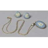 A Pair of Silver and Wedgwood Jasperware Earrings and an Oval Pendant