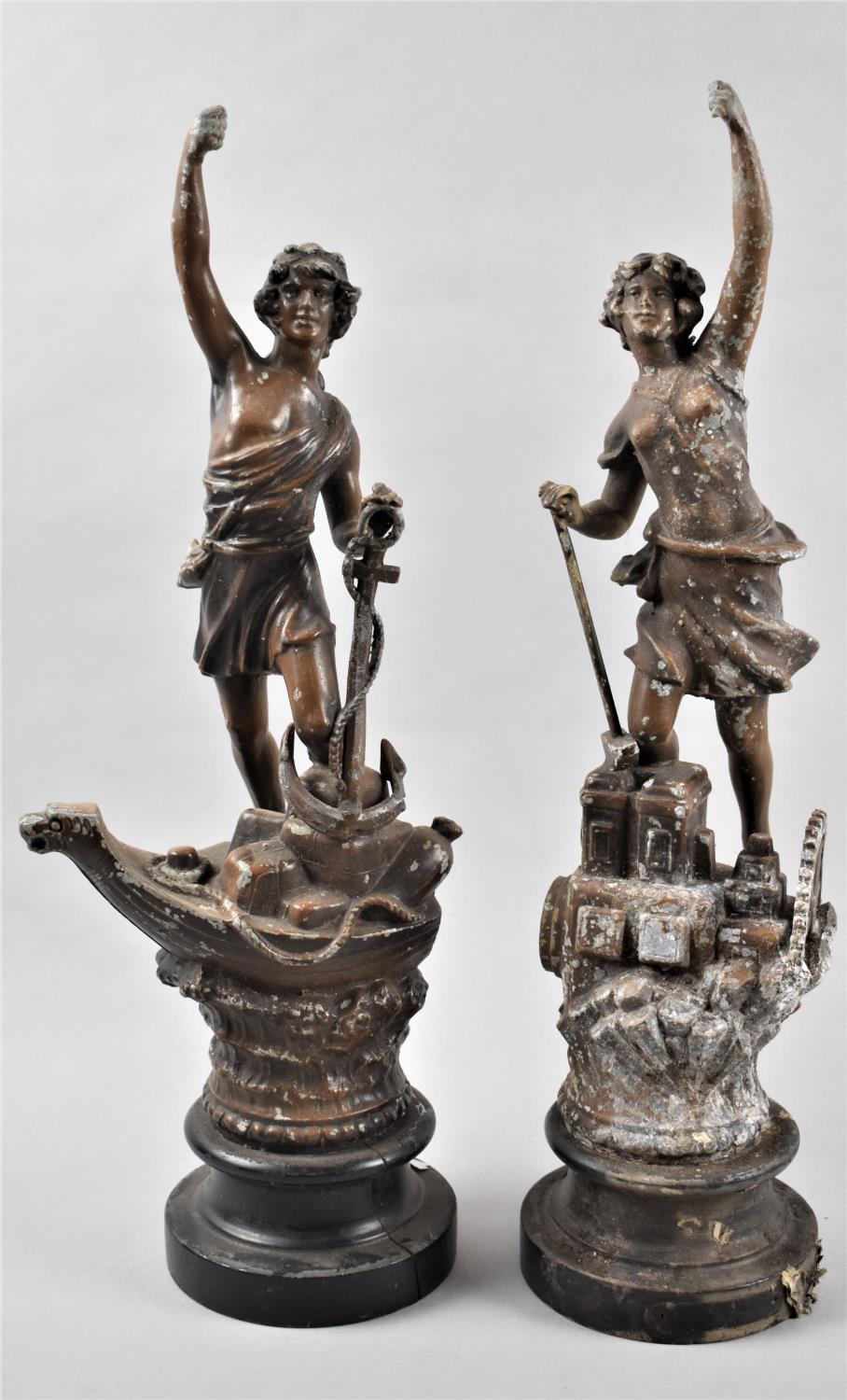 A Pair of Late 19th Century French Spelter Figures for Navy and Industry, Each 44cm High, Some