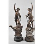A Pair of Late 19th Century French Spelter Figures for Navy and Industry, Each 44cm High, Some