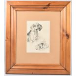 A Pine Framed Print of a Foxhound, 15x21cm
