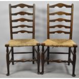 A Pair of Rush Seated Ladderback Side Chairs