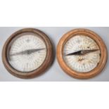 A Pair of Circular Wooden Framed Compasses with Printed White Cards, One Missing Glazed Top, 16cm