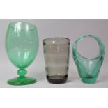 Three Pieces of Mid/Late 20th Century Coloured Glassware to Include Ribbed Smoked Vase, Green