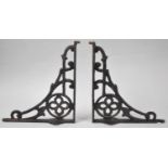 A Pair of Cast Iron Wall Hanging Shelf Brackets, 22cm wide and 20.5cm high