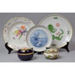 An Italian Lidded Box, Meissen Cobalt Blue and Gilt Box and Three Meissen Decorated Plates