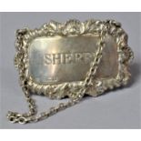 A Silver Decanter Label for Sherry, Birmingham 1968