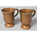 A Pair of 19th Century Copper Pint Measures, the Base Stamped Oldham Maker, Nottingham, 10cm high