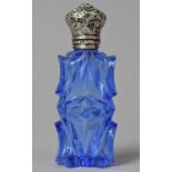 A French Blue Glass Scent Bottle with Silver Top and Inner Stopper, 8cm high