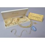 A Collection of Costume Jewellery to Include Faux Pearl Necklaces, Wedgwood Jasperware Oval