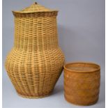 A Wicker Ali Baba Style Clothes Basket and a Waste Bin