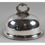A Late Victorian/Edwardian Silver Plated Oval Meat Cover with Dolphin Handles, 31cms Long