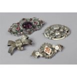 A Collection of Four Victorian and Later Continental and English Silver Costume Jewellery Brooches