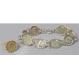A Collection of Edwardian Silver Threepence Mounted Jewellery to Comprise Bracelet and Ring