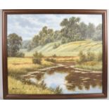 A Framed Oil on Canvas Depicting River Scene in Summer, Signed John Brown, 60x50cm