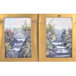 A Pair of Mounted but Unframed Oils on Board Depicting Waterfalls, 19x29cm