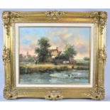 A Gilt Framed Dutch Oil on Canvas Depicting Rural Scene by R V Verbrugge, 49x39cms