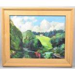 A Large Oak Framed Oil on Canvas Depicting Country House and Park, 75x60cm