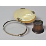A Mother of Pearl and Silver Mounted Magnifying Glass, AF, Together with a Vintage Treen Loupe