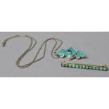 A Turquoise and Silver Pendant on Chain Together with a Navajo Style Bar Brooch/Pendant