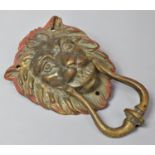 A Reproduction Cast Brass Lion Mask Door Knocker, 21cms High