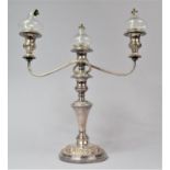 A Mid 20th Century Silver Plated Three Branch Candelabra with Two Oil Lamps, Unused, Candelabra 31.