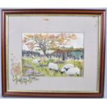 A Modern Framed Wool Work Depicting Sheep In Meadow, 38x31cm