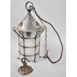 An Arts and Crafts Ceiling Hanging Hall light Fitting of Circular Form with Opaque Glass Shade,