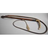 A Vintage Bone Handled Plaited Leather Hunting Crop