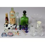 A Collection of Various Glassware to comprise Four Amber Glass paperweights, Moulded Glass Stand,