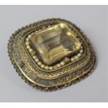 A Large Rectangular Silver Filigree and Citrine Stone Brooch, 5.25x4.75cm