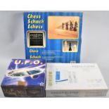 A Vintage UFO Flash Lamp, Vintage Power Player Video Game and a Chess Set