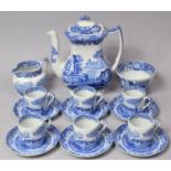 A Spode Blue and White Italian Pattern Coffee Set to comprise Coffee Pot, Bowl, Jug, Six Cans and