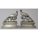 A Pair of Late 19th Century Pewter Fire Side Ornaments in the Form of Pheasant, Each 9cms Long and