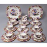 A Coalport Floral Pattern Teaset to comprise Two Cake Plates, Six Cups, Three Larger Examples,