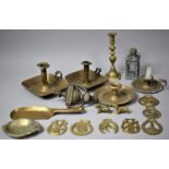 A Collection of Brasswares and Metalwares to Include Bedchamber Sticks, Candle Lantern, Horse