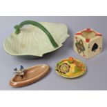 A Carlton ware Playing Card Cubic Ashtray, Carlton Ware Leaf Bowl, Wade Oval Dish with Bird etc
