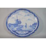 A Large 18th Century Style Delft Tin Glazed Blue and White Wall Plaque Depicting Sailing Barge and