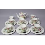 A Redoute Roy Kirkham Rose Pattern Tea Set to comprise Teapot, Six Cups, Milk Jug, Sugar, Six