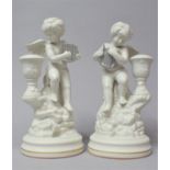 A Pair of Franklin Mint Italian Style Cherub Candlesticks, One with Harp AF, 22.5cm high