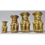 A Graduated Set of Four Brass Toby Jugs, The tallest 14cms High