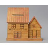 A Novelty Wooden National Savings Bank by Fairylite in the Form of a Bank, 11cm Wide