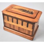 A Japanese Marquetry Puzzle Money Box, the Sliding Lid Decorated with Scene of Mount Fuji, Sides