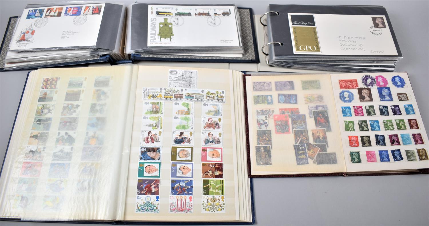 Two Stamp Stock Books with Contents Together with Ring Binders Containing First Day Covers