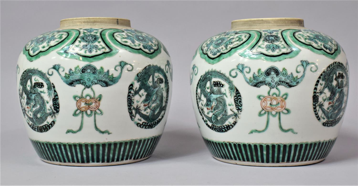 A Pair of 18th Century Chinese Famille Verte Ginger Jars Decorated with Applied Enamels Depicting - Image 2 of 10