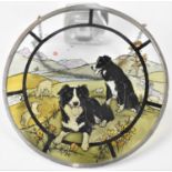 A Modern Stained Glass Rondel Decorated with Sheep Dogs and Lambs, 19.5cm Diameter