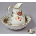 A Poppy Pattern Wash Bowl, Jug and a Ring Tree