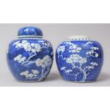 Two Early 20th Century Chinese Blue and White Blossom Pattern Ginger Jars, One without Lid, Both
