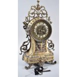 A Large Heavy French Brass Mantle Clock with Eight Day Movement, Complete with Pendulum and Key,