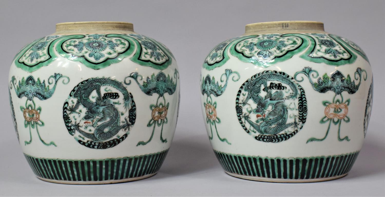 A Pair of 18th Century Chinese Famille Verte Ginger Jars Decorated with Applied Enamels Depicting