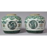 A Pair of 18th Century Chinese Famille Verte Ginger Jars Decorated with Applied Enamels Depicting